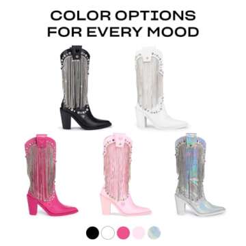 Dolls Kill Present Perfect Cowboy Boots by Sugar Thrillz - Vegan Leather Footwear With Rhinestone Fringe and Jewel Studs, Perfect for Sparkling Style - White, 7