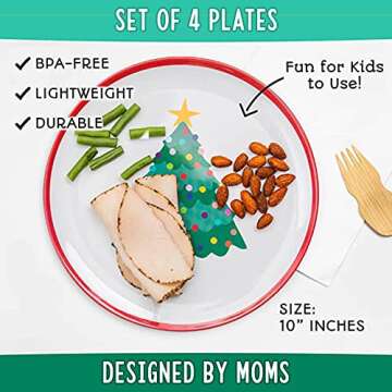 Tiny Expressions – Holiday Plates for Kids with Colorful Christmas Tree| Set of 4 Melamine Dishes ...