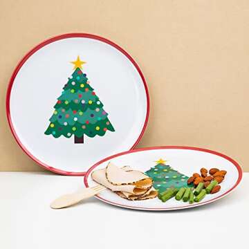 Tiny Expressions – Holiday Plates for Kids with Colorful Christmas Tree| Set of 4 Melamine Dishes for Children
