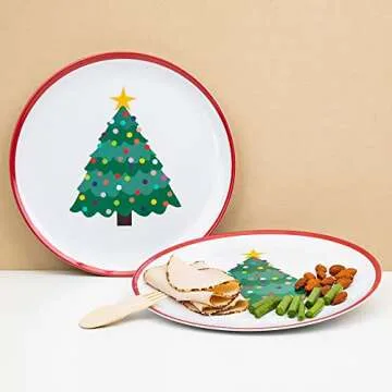Tiny Expressions – Holiday Plates for Kids with Colorful Christmas Tree| Set of 4 Melamine Dishes for Children