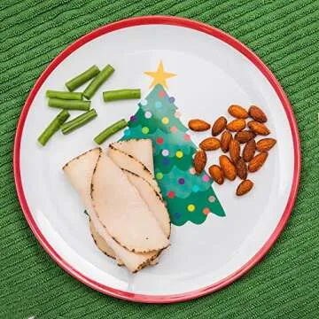Tiny Expressions – Holiday Plates for Kids with Colorful Christmas Tree| Set of 4 Melamine Dishes for Children