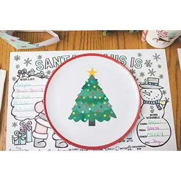 Tiny Expressions – Holiday Plates for Kids with Colorful Christmas Tree| Set of 4 Melamine Dishes for Children