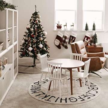 ABC Rug for Kids Room Circle Alphabet Nursery Rug for Baby Boy and Girl - Round Neutral Toddler Playroom Rug, Letter Learning Carpet(47", Black White)