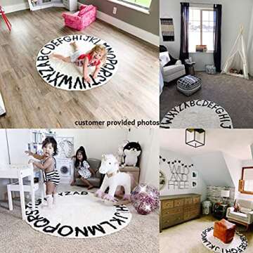 ABC Rug for Kids Room Circle Alphabet Nursery Rug for Baby Boy and Girl - Round Neutral Toddler Playroom Rug, Letter Learning Carpet(47", Black White)