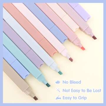 EOOUT 12pcs Aesthetic Cute Pastel Highlighters with Assorted Colors, Bible Highlighters and Pens No Bleed, Soft Chisel Tip, Dry Fast, Easy to Hold for Journal Notes School Office Supplies