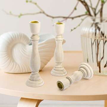 SDUSEIO 3 Pieces Wooden Candle Holders Wooden Farmhouse Candlesticks Unfinished Pillar Taper Candle Holders for DIY Spiral Taper Candle Home Decor,4.92inch,6.88inch,7.87inch