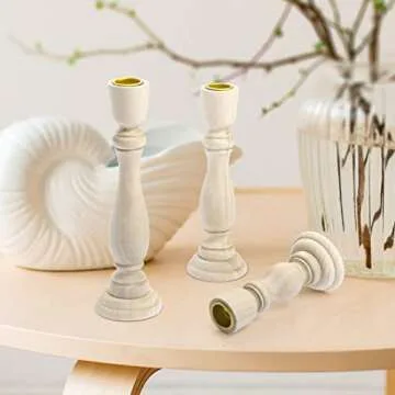 SDUSEIO 3 Pieces Wooden Candle Holders Wooden Farmhouse Candlesticks Unfinished Pillar Taper Candle Holders for DIY Spiral Taper Candle Home Decor,4.92inch,6.88inch,7.87inch