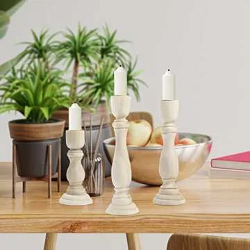 SDUSEIO 3 Pieces Wooden Candle Holders Wooden Farmhouse Candlesticks Unfinished Pillar Taper Candle Holders for DIY Spiral Taper Candle Home Decor,4.92inch,6.88inch,7.87inch