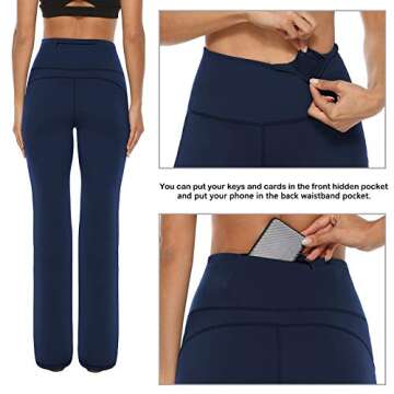 AFITNE Yoga Pants for Women Bootcut Pants with Pockets High Waisted Workout Bootleg Yoga Pants Tall Long Athletic Gym Pants Blue - M