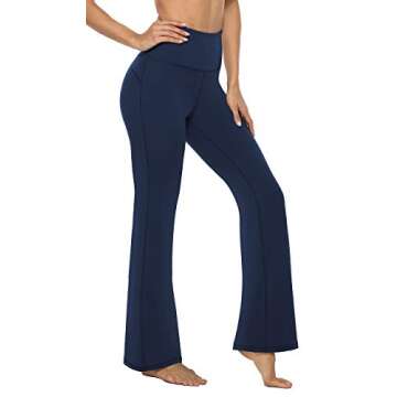 AFITNE Yoga Pants for Women Bootcut Pants with Pockets High Waisted Workout Bootleg Yoga Pants Tall Long Athletic Gym Pants Blue - M