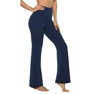 AFITNE Yoga Pants for Women Bootcut Pants with Pockets High Waisted Workout Bootleg Yoga Pants Tall Long Athletic Gym Pants Blue - M