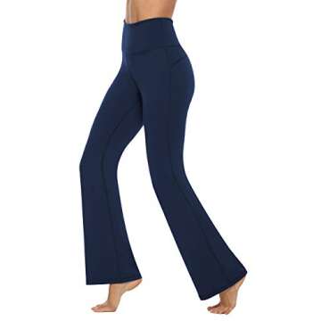 AFITNE Yoga Pants for Women Bootcut Pants with Pockets High Waisted Workout Bootleg Yoga Pants Tall Long Athletic Gym Pants Blue - M