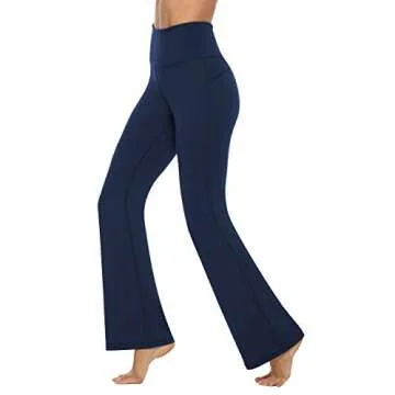 AFITNE Yoga Pants for Women Bootcut Pants with Pockets High Waisted Workout Bootleg Yoga Pants Tall Long Athletic Gym Pants Blue - M
