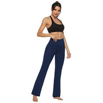 AFITNE Yoga Pants for Women Bootcut Pants with Pockets High Waisted Workout Bootleg Yoga Pants Tall Long Athletic Gym Pants Blue - M