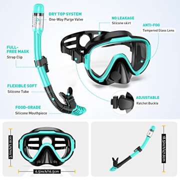 Mask Fins Snorkel Set for Adults Men Women Dry Top Snorkel Diving Flippers Snorkeling Gear Diving Ma...