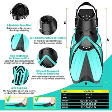 Mask Fins Snorkel Set for Adults Men Women Dry Top Snorkel Diving Flippers Snorkeling Gear Diving Mask with Gear Bag for Snorkeling Swimming Scuba Diving Training