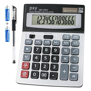 Desk Calculator 12 Digit Extra Large LCD Display, Touch Comfortable with Big Buttons, PXY Two Way Po...