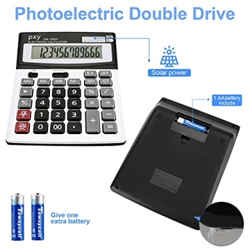 Large Button Dual Power Desktop Calculator with LCD Display