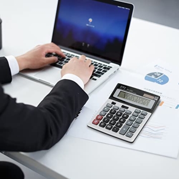 Large Button Dual Power Desktop Calculator with LCD Display