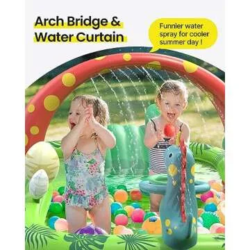 Inflatable Kids Pool, Airefina Dino Planet Inflatable Play Center Kiddie Pool with Water Slide, Ultra Thick 97"x76"x41" Toddler Pool with Play Ball Hoop, for Backyard, Garden, Water Park, Ages 3+