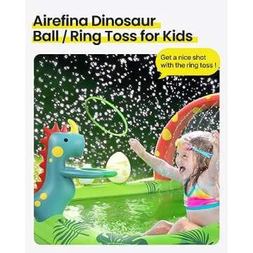Inflatable Kids Pool, Airefina Dino Planet Inflatable Play Center Kiddie Pool with Water Slide, Ultra Thick 97"x76"x41" Toddler Pool with Play Ball Hoop, for Backyard, Garden, Water Park, Ages 3+