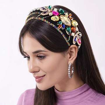 Baroque Crystal Padded Headband for Women Girls Colorful Rhinestone Flower Embellished Hairbands Spa...