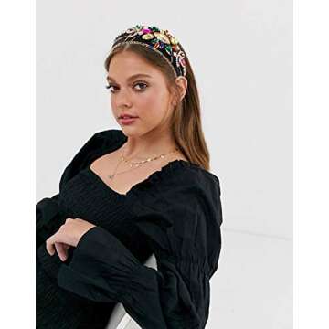 Baroque Crystal Padded Headband for Women Girls Colorful Rhinestone Flower Embellished Hairbands Sparkly Bejewelled Wide Velvet Hair Hoop Party Wedding Hair Accessory