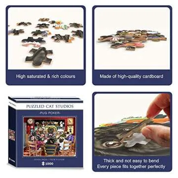 Pug Jigsaw Puzzle - Pug Puzzles for Adults 1000 Piece - Dogs Playing Poker