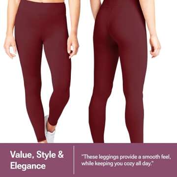 SATINA High Waisted Burgandy Leggings for Women - Soft, Stretchy Leggings with Side Pockets - Full Length Yoga Pants for Women - Tummy Control and Buttery Soft Fabric for All-Day Comfort