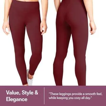 SATINA High Waisted Burgandy Leggings for Women - Soft, Stretchy Leggings with Side Pockets - Full Length Yoga Pants for Women - Tummy Control and Buttery Soft Fabric for All-Day Comfort