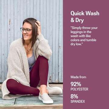 SATINA High Waisted Burgandy Leggings for Women - Soft, Stretchy Leggings with Side Pockets - Full Length Yoga Pants for Women - Tummy Control and Buttery Soft Fabric for All-Day Comfort