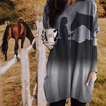 Horse Shirt for Women | Girl and Horse Print Gradient Sweatshirt Blouse Top