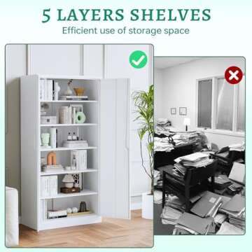 Letaya Metal Storage Cabinet with Lock Door Adjustable Shelf,72" Steel Lockers for Office, Home,School,Kitchen,Garage Tool Utility Cabinet (2 Door-White)