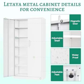 Letaya Metal Storage Cabinet with Lock Door Adjustable Shelf,72" Steel Lockers for Office, Home,School,Kitchen,Garage Tool Utility Cabinet (2 Door-White)