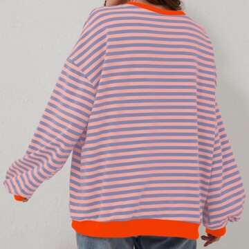 Womens Summer Tops,Deals of The Day Clearance Prime,Women Striped Oversized Sweatshirt Color Block Long Sleeve Crew Neck Pullover Tops Fall 2024 Preppy Y2K Shirt Outfits,Orange,X-Large