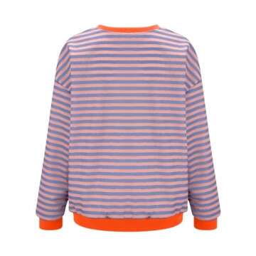 Womens Summer Tops,Deals of The Day Clearance Prime,Women Striped Oversized Sweatshirt Color Block Long Sleeve Crew Neck Pullover Tops Fall 2024 Preppy Y2K Shirt Outfits,Orange,X-Large