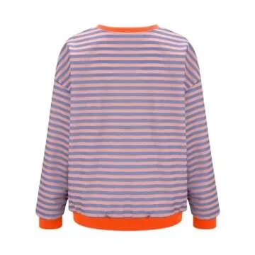 Womens Summer Tops,Deals of The Day Clearance Prime,Women Striped Oversized Sweatshirt Color Block Long Sleeve Crew Neck Pullover Tops Fall 2024 Preppy Y2K Shirt Outfits,Orange,X-Large