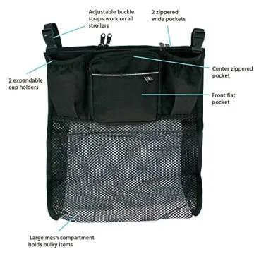 J.L. Childress Cups 'N Cargo Universal Stroller Organizer - Versatile with Cup Holders & Mesh Storag...