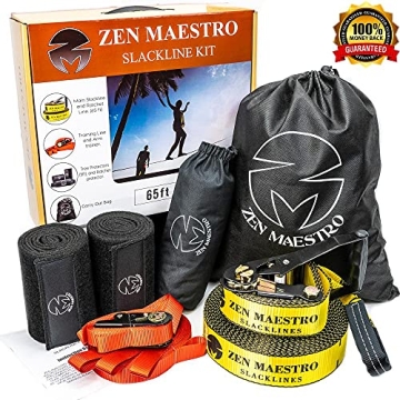 Zen Maestro Slackline Kit 65ft for Outdoor Fun and Fitness