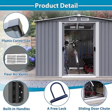 Goohome 6Ft x 8Ft Waterproof Outdoor Storage Shed