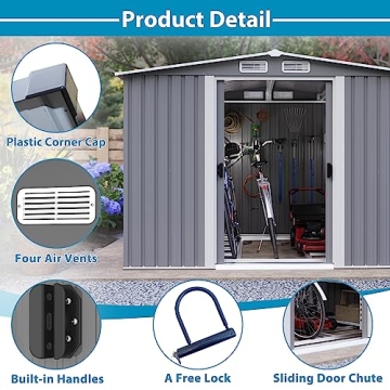 Goohome 6Ft x 8Ft Waterproof Outdoor Storage Shed