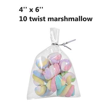 200 Treat Bags with 200 4" Twist Ties 6 Mix Colors - 1.4mils Thickness OPP Plastic Bags (4'' x 6'')