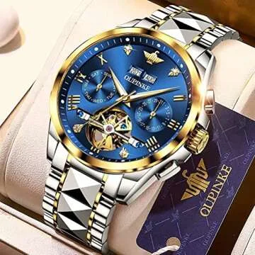 OUPINKE Mens Automatic Watch Diamond Skeleton Mechanical Self Winding Luxury Dress Wrist Watch Sapph...