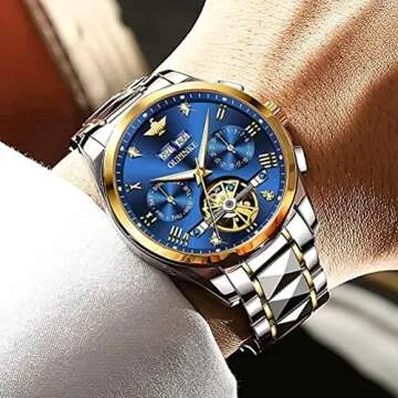OUPINKE Mens Automatic Watch Diamond Skeleton Mechanical Self Winding Luxury Dress Wrist Watch Sapphire Crystal Tungsten