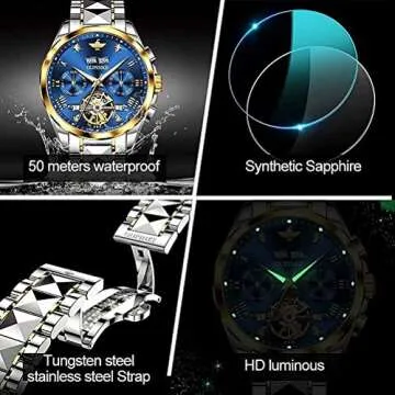 OUPINKE Mens Automatic Watch Diamond Skeleton Mechanical Self Winding Luxury Dress Wrist Watch Sapphire Crystal Tungsten