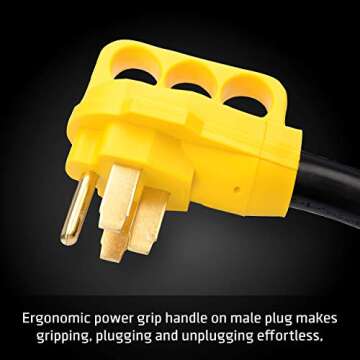 50 amp RV Generator Extension Cord, Heavy Duty Pure Copper with Handle, 14-50P Male and SS2-50R Twist Locking Female, 6AWG3C+8AWGC, ETL Listed (15 ft) by ClearMax