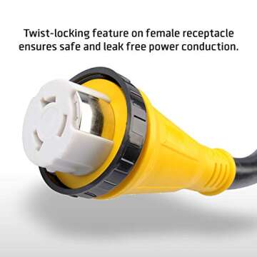 50 amp RV Generator Extension Cord, Heavy Duty Pure Copper with Handle, 14-50P Male and SS2-50R Twist Locking Female, 6AWG3C+8AWGC, ETL Listed (15 ft) by ClearMax