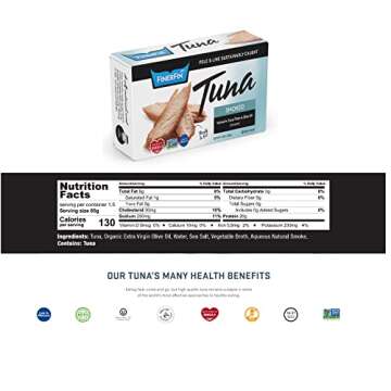 FinerFin Yellowfin Tuna In Organic Olive Oil, Taster's Variety Pack (4.4 oz can); Premium Canned Tuna Fish with Extra Virgin Olive Oil, Ready-to-Eat Gourmet Tuna Fillet, Wild-Caught