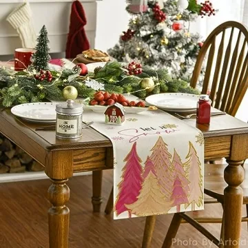 Artoid Mode Pink Christmas Tree Winter Table Runner