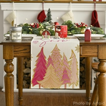 Artoid Mode Pink Christmas Tree Winter Table Runner